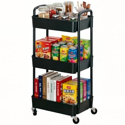 Sywhitta 3-Tier Plastic Rolling Utility Cart with Handle, Multi-Functional Storage Trolley for Office, Living Room, Kitchen, Movable Storage Organizer