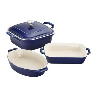 Staub Ceramic 4-pc Baking Pans Set, Casserole Dish with Lid, Brownie Pan, Dark Blue : Target