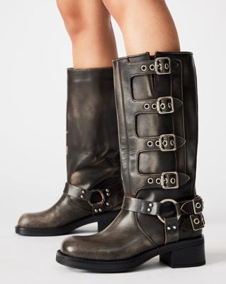 ROCKY Brown Distressed Womens Knee-High Moto Boots
 – Steve Madden
