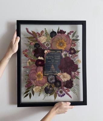 Pressed Bridal Bouquet With Invitation | Preserved Wedding Bouquet | Framed Wedding Flowers | Bouquet Keepsake | Bridal Bouquet Preservation - Etsy