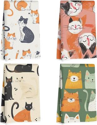 Amazon.com: Lovdazzles 4 Pcs Cute Cat Kitchen Towels Decorative Tea Towel | Absorbent Microfiber Dish Cloth, Waffle Soft Hand Towels for Home, Farmhou
