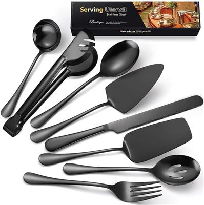 AARAINBOW Large Serving Utensils Set, 8 Pcs Metal Serving Cutlery Set for Parties, Stainless Steel Spoons Fork Tong Ladle for Buffet Catering, Hostess