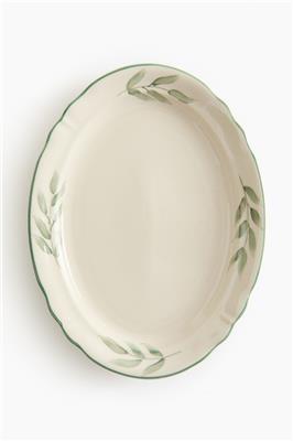 Light beige/leaves Hand-painted Stoneware Serving Plate at H&M Home | H&M CA