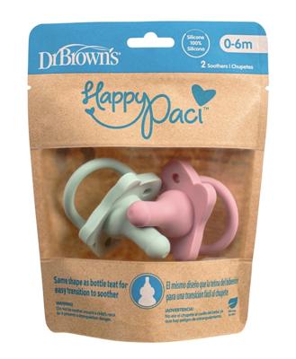 Dr Browns Happy Paci Silicone Pacifiers 0-6M (Pack of 2)