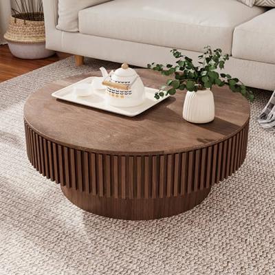 31.49 Round Coffee Table with Storage for Living Room, Modern Wooden Coffee Table Circle Center Table with Solid Wood Veneered, Easy Assembly, Walnut