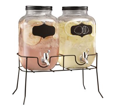 Mason Glass Jar Reusable Drink Dispenser with Stand, Clear, 4-L, 2-pk