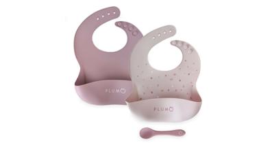 Plum Silicone Bib & Spoon Set 3Pc Berry/Blush | Baby Bunting AU
