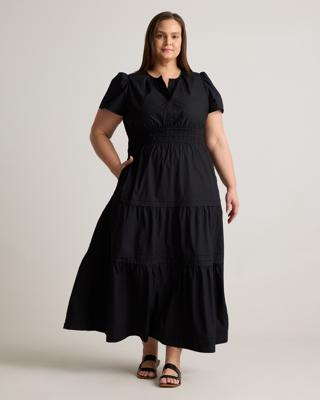 100% Organic Cotton Tiered Maxi Dress - Plus Size in Navy