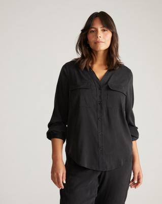 Cooling Stretch Cupro Button-Down Blouse - Black – Universal Standard