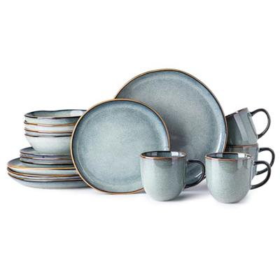AmorArc Ceramic Dinnerware Sets,Handmade Reactive Glaze Stoneware Plates and Bowls Sets with Mugs,Highly Scratch Resistant | Dishwasher & Microwave Sa