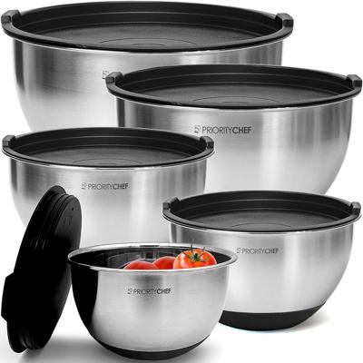 Amazon.com: Priority Chef Premium Mixing Bowls With Lids Set, Airtight Lids, Thicker Stainless Steel, Non-Slip Base, 5 Nesting Steel Bowls for Kitchen