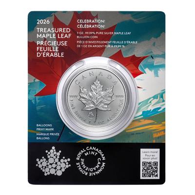 2026 Treasured Silver Maple Leaf: Celebration Privy Mark - 1-oz. 99.99% Pure Silver Coin (Premium Bullion) | The Royal Canadian Mint