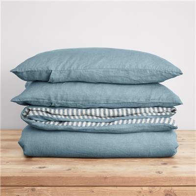 French Flax Linen Double Sided Quilt Cover Set in Marine Blue/Marine B – I Love Linen