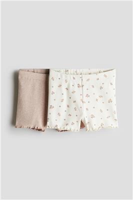 Beige/floral 2-pack Ribbed Cotton Bike Shorts for kids | H&M CA