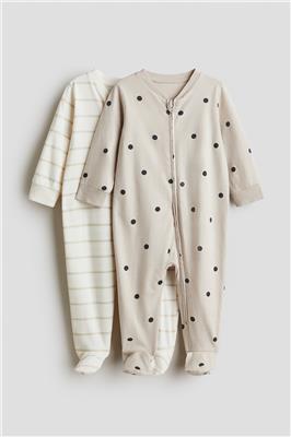 Light beige/dotted 2-pack Zip-up Pajama Jumpsuits for kids | H&M CA