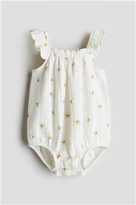White/floral Patterned Muslin Romper Suit for kids | H&M CA