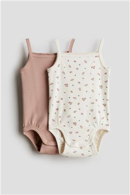 Dusty pink/floral 2-pack Pima Cotton Jersey Bodysuits for kids | H&M CA