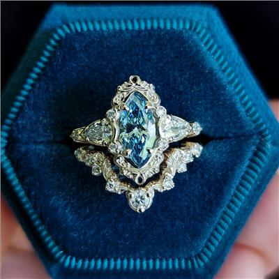 Ready to Ship Size 4-6 Blue Diamond Marquise Odette Engagement Ring Se – Swank Metalsmithing