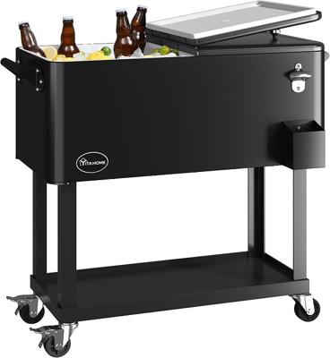 Amazon.com: YITAHOME 80 Quart Rolling Cooler Cart with Bottle Opener Drainage, Portable Patio on Wheels, Outdoor Beverage Drink for Pool Deck Party BB
