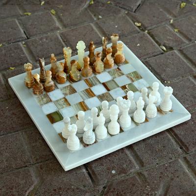 White Green Onyx Marble Chess Set 12 Inches - OceanicX
