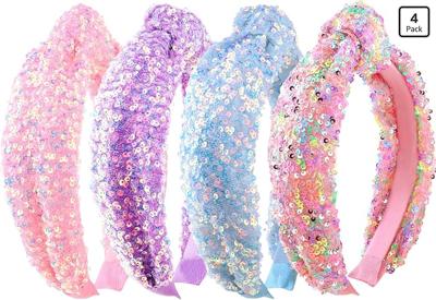 Amazon.com : Tihebax Knotted Headbands for Girls Women, 4Pcs Glitter Sequins Rainbow Headbands Girls Sparkly Top Knot Headband Pink Blue Purple Hairba