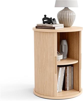 Amazon.com: LINSY HOME Round Fluted End Table, Tall Side Table with Sliding Tambour Door and Storage Shelf, Modern Bedside Table, Mid-Century Nightsta