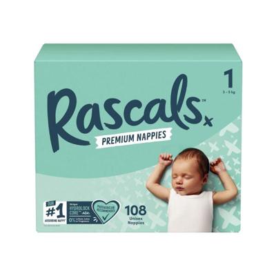 Buy Rascals Premium Nappies Size 1 (3-5kg) 108 Pack | Coles