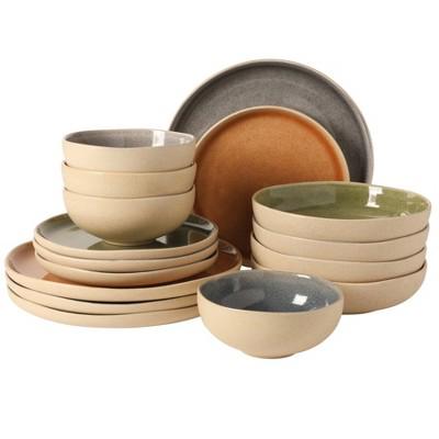 Gibson Elite Manila Bay 16-Piece Stoneware Dinnerware Set, Service for 4, Reactive Glaze Modern Artisan Design, Assorted Colors : Target
