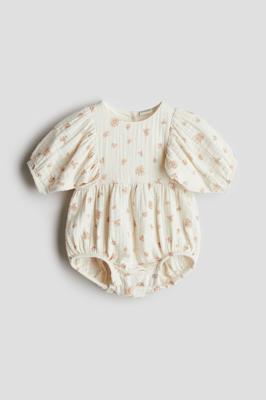 Cream/floral Cotton Muslin Romper Suit for kids | H&M CA