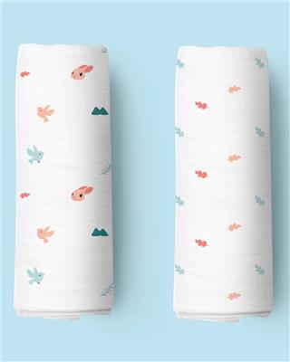 Kicks & Crawl Pink Bunnies Swaddle-GOTS Certified Organic Cotton Muslin-Pack of 2-Infant Wraps-Extra 5% Off – duckduckbaby
