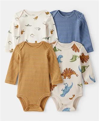 Buy Carters Knit Full Sleeves Onesies with Stripes & Dino Print Pack of 4 - Blue Cream & Tan for Boys (0-3 Months) Online in India, Shop at FirstCry.