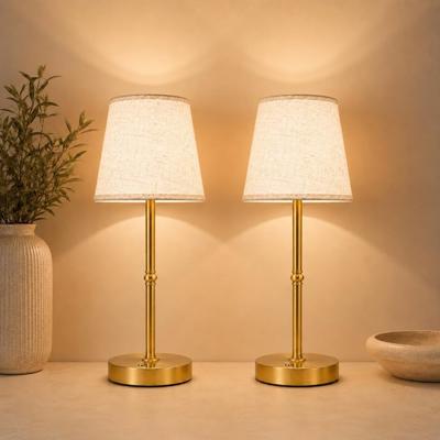 Cordless Table Lamp Rechargeable, 6000mAh Battery Operated LED Lamp with USB-C, Touch Control Stepless Dimmable Small Gold Fabric Lamp for Kitchen Cou