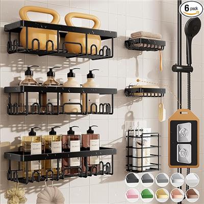 Amazon.com: Veken Shower Caddy 6-Pack, Advanced Rustproof Design, No Drilling Adhesive Shelves, Rack with Soap Holder, Large Capacity Bathroom Organiz