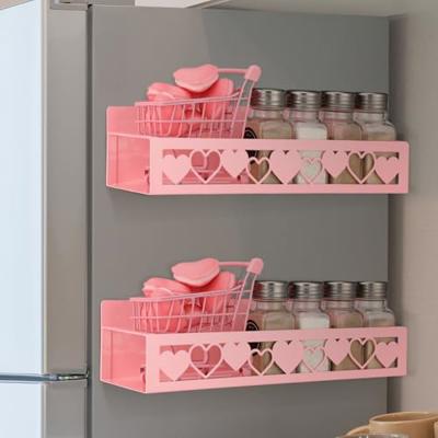 Beeveer 2 Pack Heart Magnetic Spice Rack for Refrigerator Metal Magnet Basket Shelf for Fridge Seasoning Storage Organizers Home Decor Kitchen Accesso