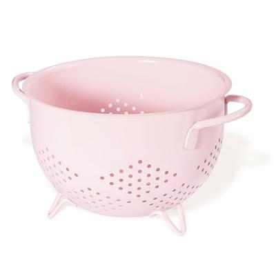 Metal Colander 5 Quart Powder Coated Self-draining Metal Strainer with Base,Kitchen Pasta Fruit Vegetable Basket with Double Handles (Pink)