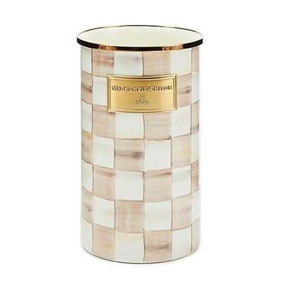 MACKENZIE-CHILDS Enamel Utensil Holder, Brown-and-White Mocha Check