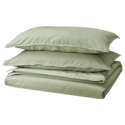 ÄNGSLILJA duvet cover and pillowcase(s), gray-green, King - IKEA CA