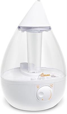 Amazon.com: Crane White Teardrop Ultrasonic Cool Mist Humidifier, 1 Gallon Auto Shut-Off for Large Room, Baby Nursery, Bedroom Office, Clear & White :