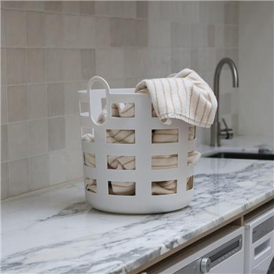 ENKEL STUDIO Storage and Laundry Basket, Large, White (Set of 2)