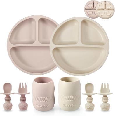 Amazon.com: PandaEar Silicone Baby Feeding Set, 2 Pack - Divided Suction Plate, 2 Tiny Cup with Spoons, BPA Free, Light Tan/Pink : Baby