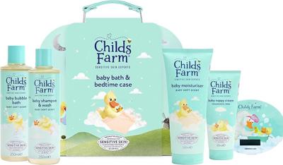 Childs Farm Baby Suitcase Gift | Baby Bubble Bath (250ml), Shampoo & Body Wash (250ml), Moisturiser (200ml) & Nappy Cream (100ml) | Suitable for Newbo