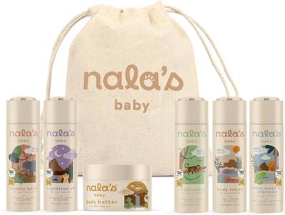 Nalas Baby Adventure Bundle | Body Wash & Shampoo, Body Lotion, Bubble Bath, Conditioner, Body Butter, Nighttime Oil | Cotton Drawstring Toiletry Bag