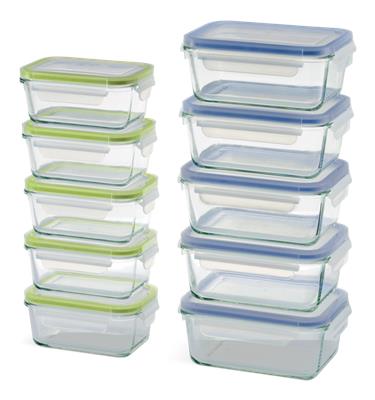 Vida by PADERNO Glass Clip Lid Food Storage Container Set with Leakproof Lids, 20 Count