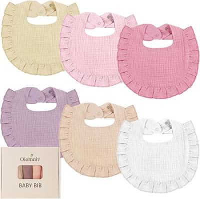 Oiomniv Baby Bibs, Muslin Dribble Bibs Bandana Drool Bibs Soft 100% Cotton Adjustable Unisex for Newborn, Toddler, Infant 0-24 Months 6-Pack for Drool