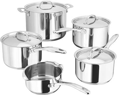 Stellar Profile Set of 5 Stainless Steel Pans 28cm 7.5L Stockpot, 20cm, 18cm, 14cm Saucepans with Lids, 14cm Milk Pan, Induction Ready : Amazon.co.uk: