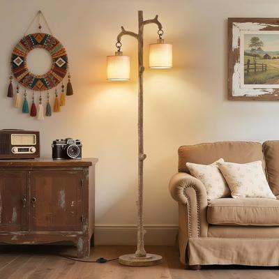 Rustic Floor Lamp for Living Room - Newly Upgraded Heavy-Duty Resin Base Farmhouse Floor Lamp with 2 Country Vintage Reading Light - Standing Lamps fo