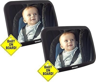 Baby Car Mirror for Back Seat Safest Newborn Essentials with Rear View, Shatterproof, Adjustable to See Rear Facing for Infants, Kids and Pets (Pack o