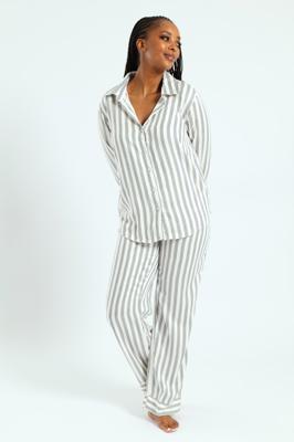 Ladies Button Through Stripe Top & Pant Set - Black/White – Edgars