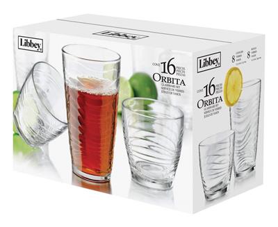 Libbey Orbita 16pc  Tumbler Glassware Set, Dishwasher Safe, 8pc x 13-oz and 8pc x 18-oz