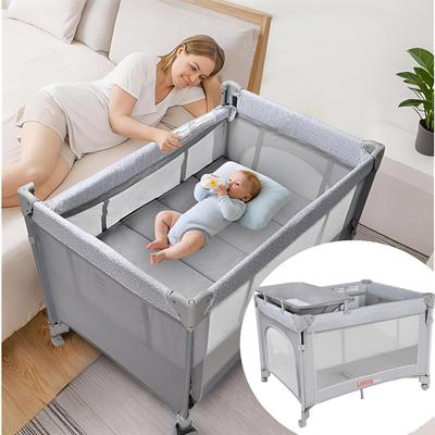 Baby Beside Sleeper, 4 in 1 Foldable Baby Playard, Baby Bassinet with Diaper Changing Table, Bedside Bassinet Crib Sleeper, Height Adjustable for One